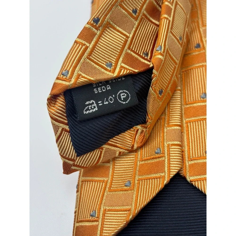 Ermenegildo Zegna Silk Tie Orange Geometric Limited Edition JIII 2006